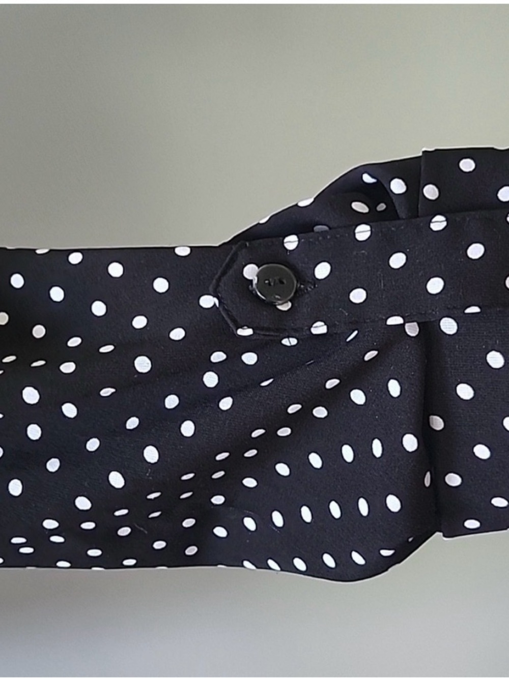 Notations Black and White Polka Dot Blouse with Straight Collar and Long Sleeves - Picture 9 of 13